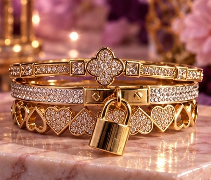 3 bundle Gold Lock & Hearts Bracelet