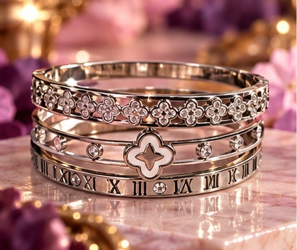 3 bundle Silver Clover Stack Bracelets